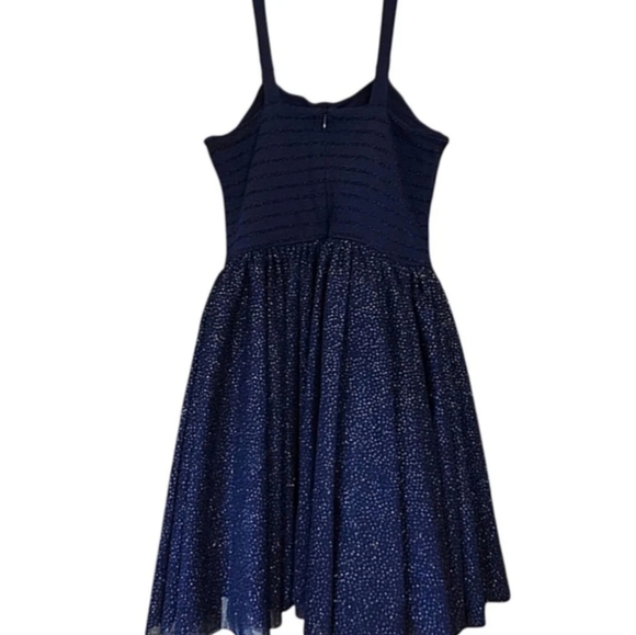 Petite Bateau Navy Blue Dress Striped Sparkle Fully-Lined Size 10 - Picture 3 of 5